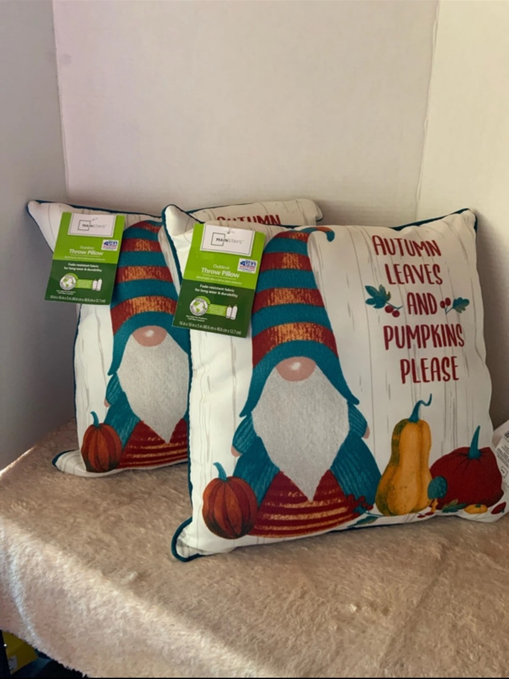 Mainstays Fall Gnome Throw Pillow - Teal, Orange, Red